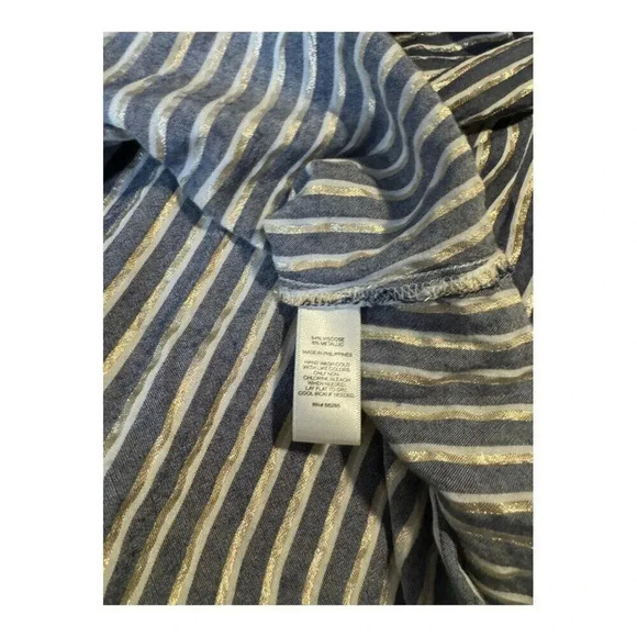 Express Women’s XS One Shoulder Long Tied Sleeved Gold & Navy Metallic Shirt - Picture 5 of 5